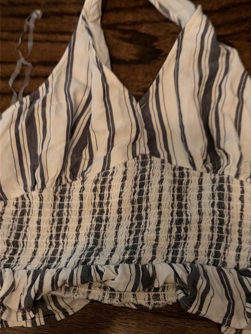 American Eagle Outfitters Navy & White Striped Smocked Halter Camisole